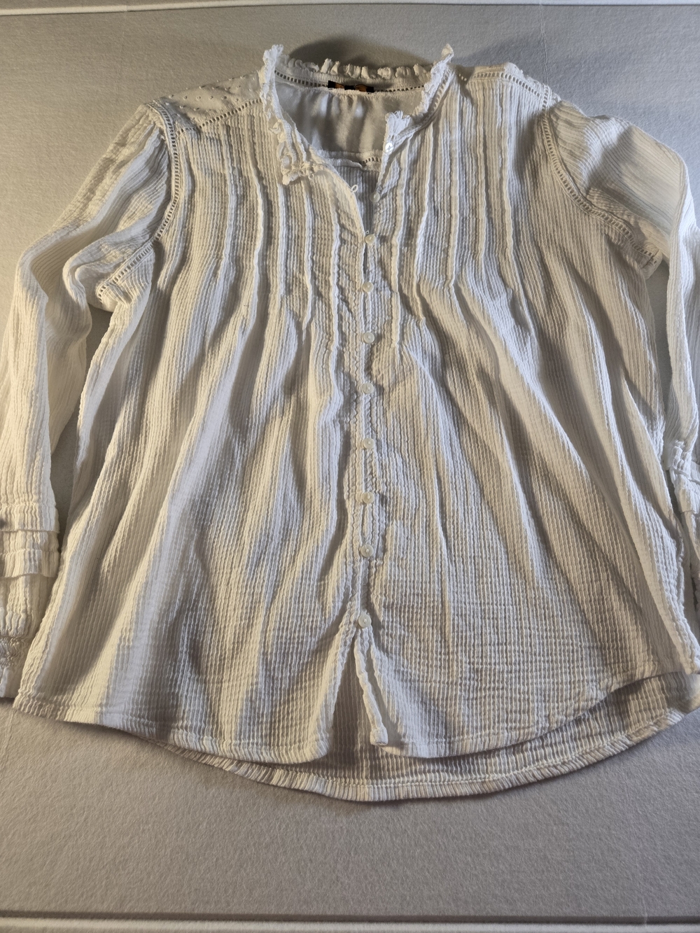Quince Texrured Cotton Peasant Blouse L